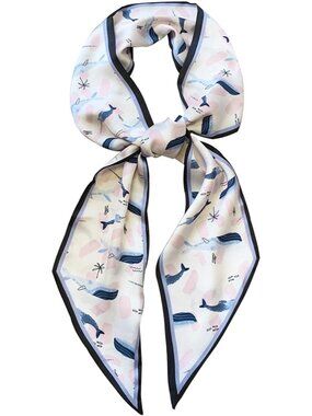 Women's blue Dolphin Printed Square Headscarf Bandanas Hair Scarf Neck Scarves